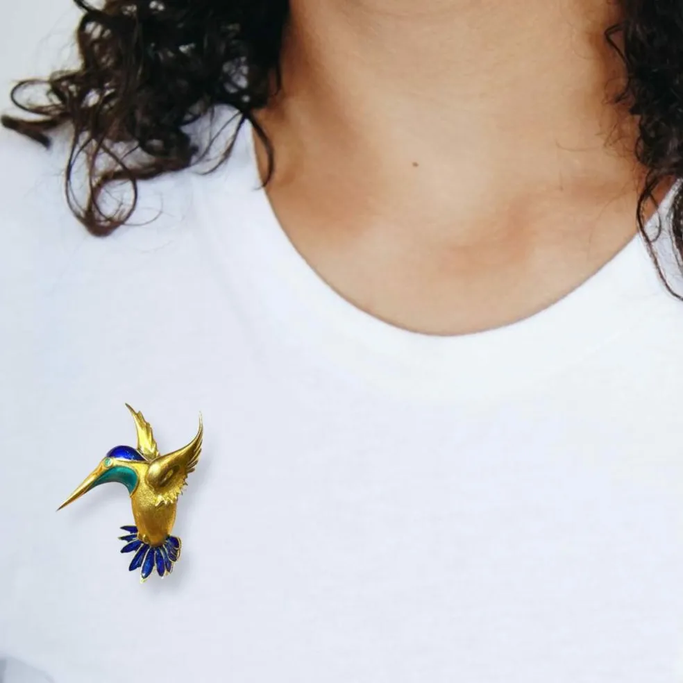 Broche Colibri Naturaliste or jaune