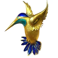 Broche Colibri Naturaliste or jaune