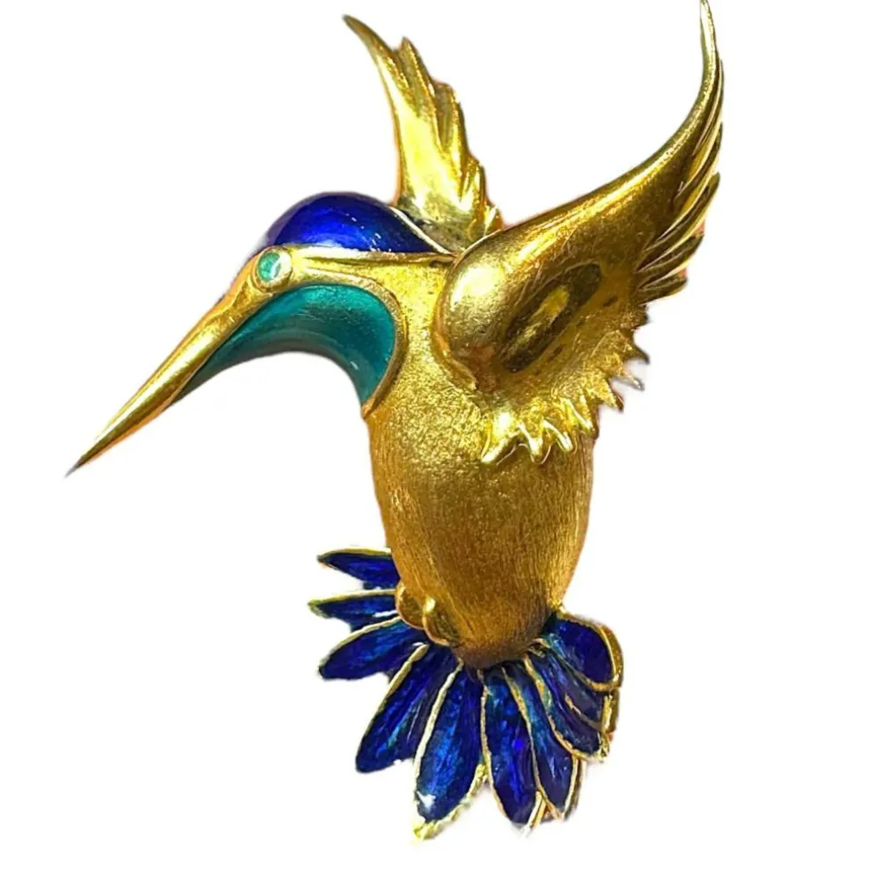 Broche Colibri Naturaliste or jaune