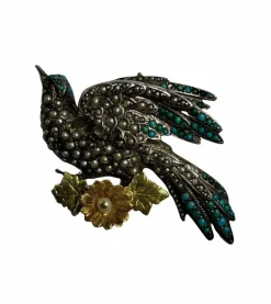 Broche colombe avec micro perles et turquoise