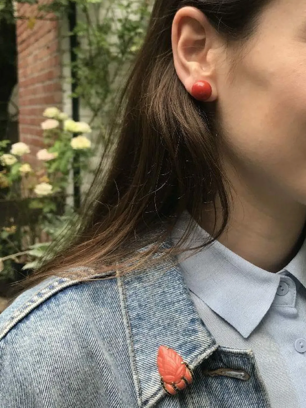 Broche corail et onyx