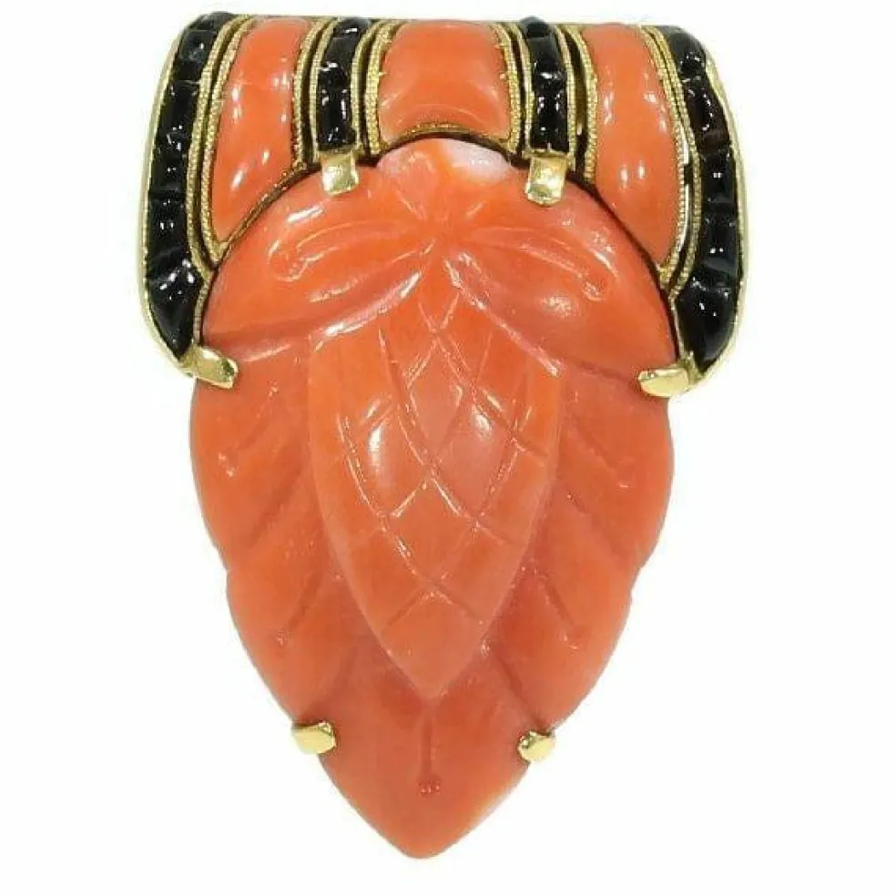 Broche corail et onyx