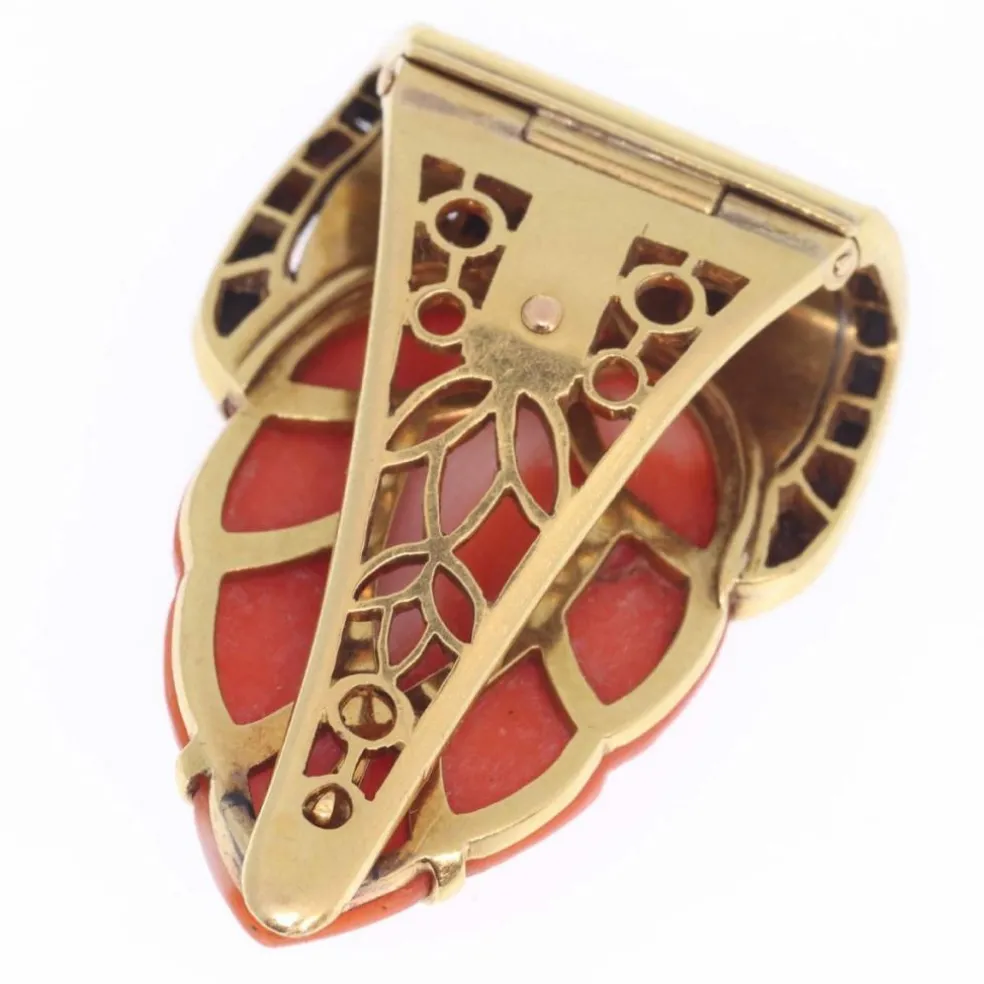 Broche corail et onyx