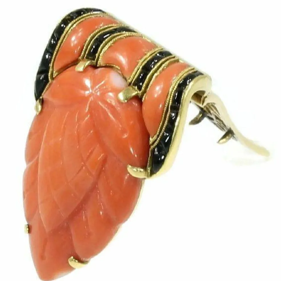 Broche corail et onyx
