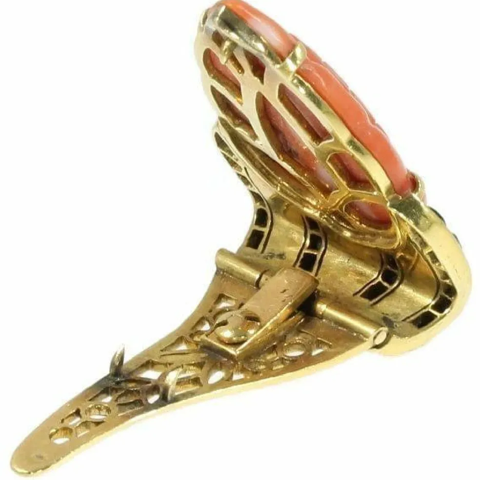 Broche corail et onyx