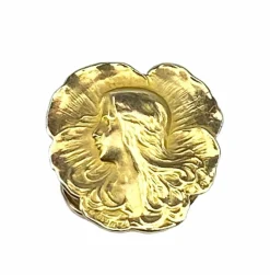 Broche coulant en or jaune 18 carats, profil de femme, époque Art Nouveau