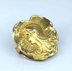 Broche coulant en or jaune 18 carats, profil de femme, époque Art Nouveau