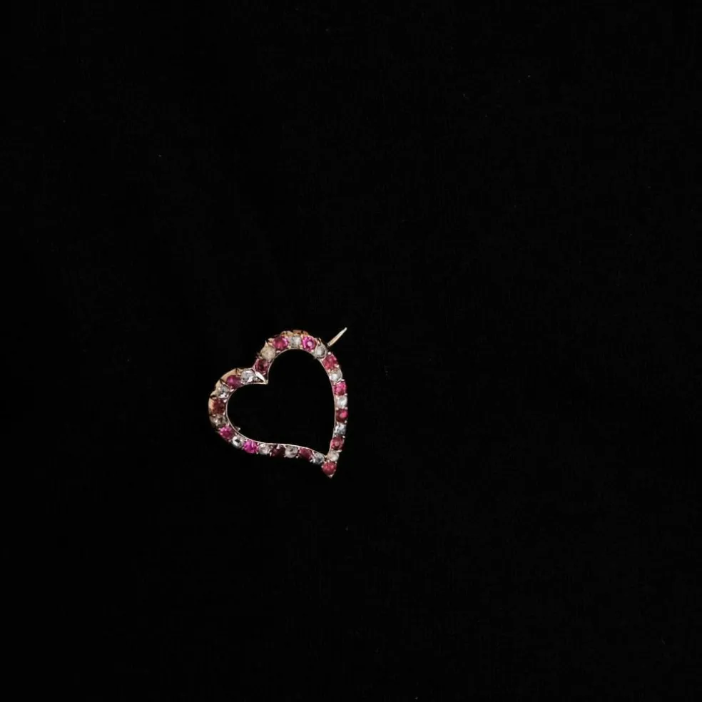 Broche Cœur Rubis Diamants Fin 19ème siècle