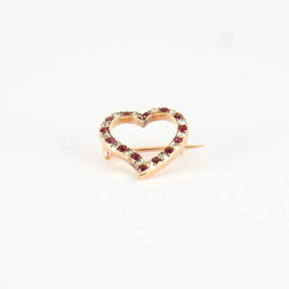 Broche Cœur Rubis Diamants Fin 19ème siècle
