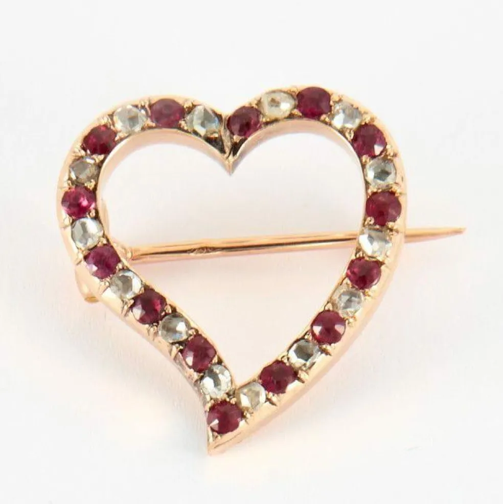 Broche Cœur Rubis Diamants Fin 19ème siècle