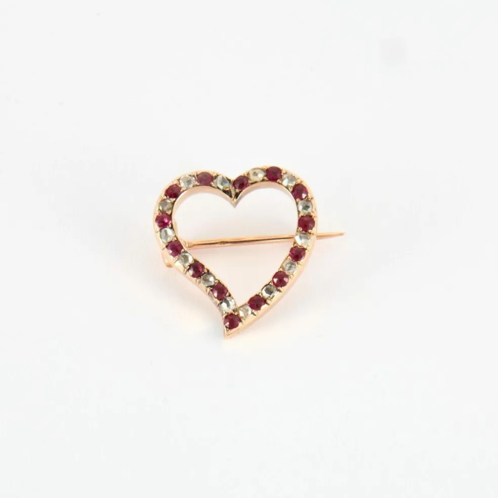 Broche Cœur Rubis Diamants Fin 19ème siècle