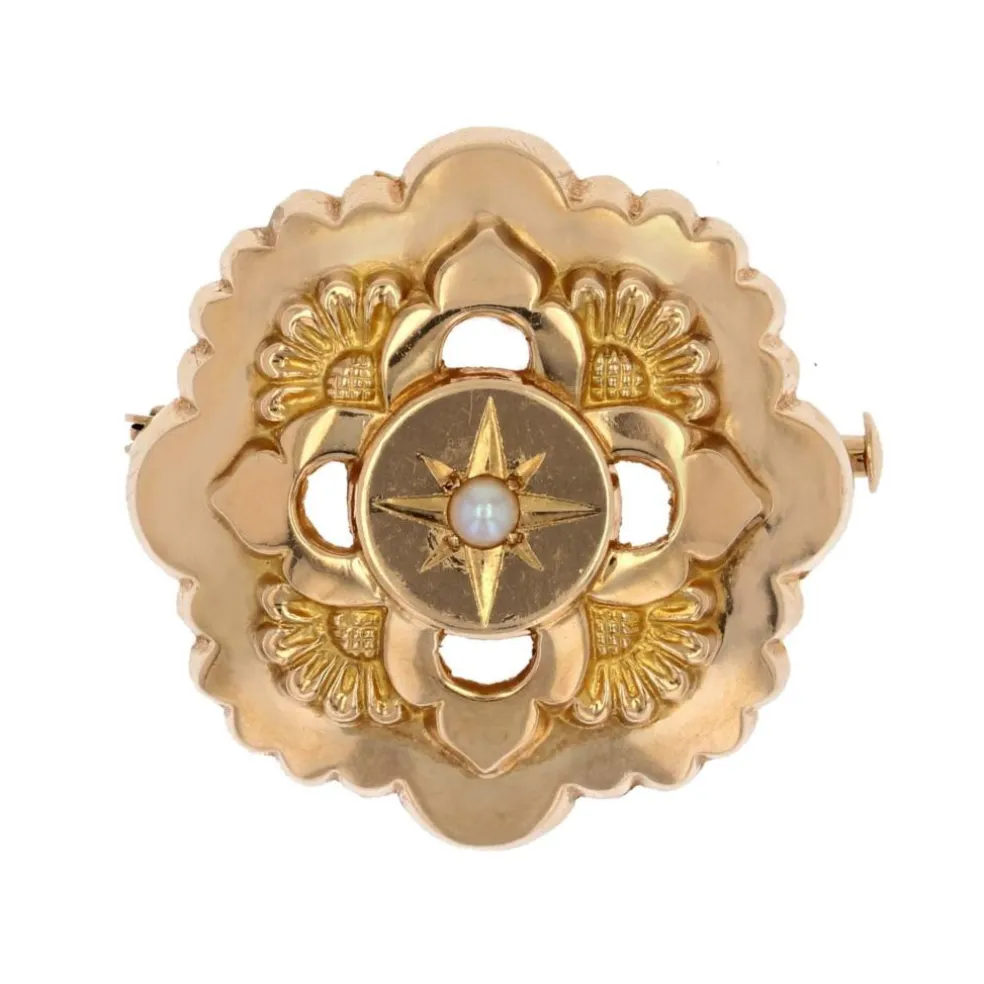 Broche de col or jaune perle
