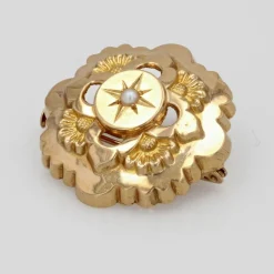 Broche de col or jaune perle