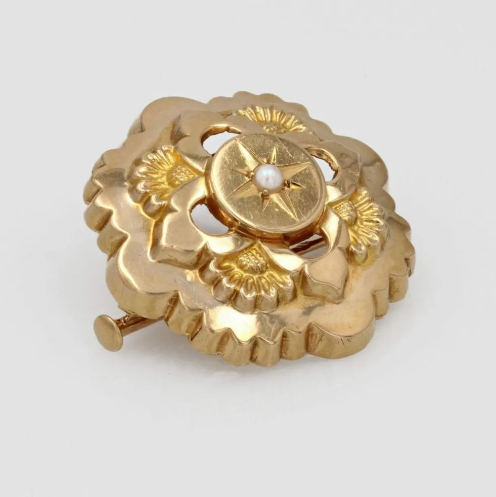 Broche de col or jaune perle
