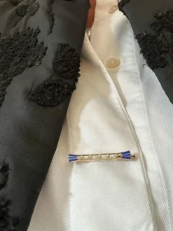 Broche Demi-Perles Email Bleu Or