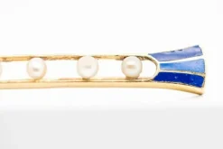 Broche Demi-Perles Email Bleu Or