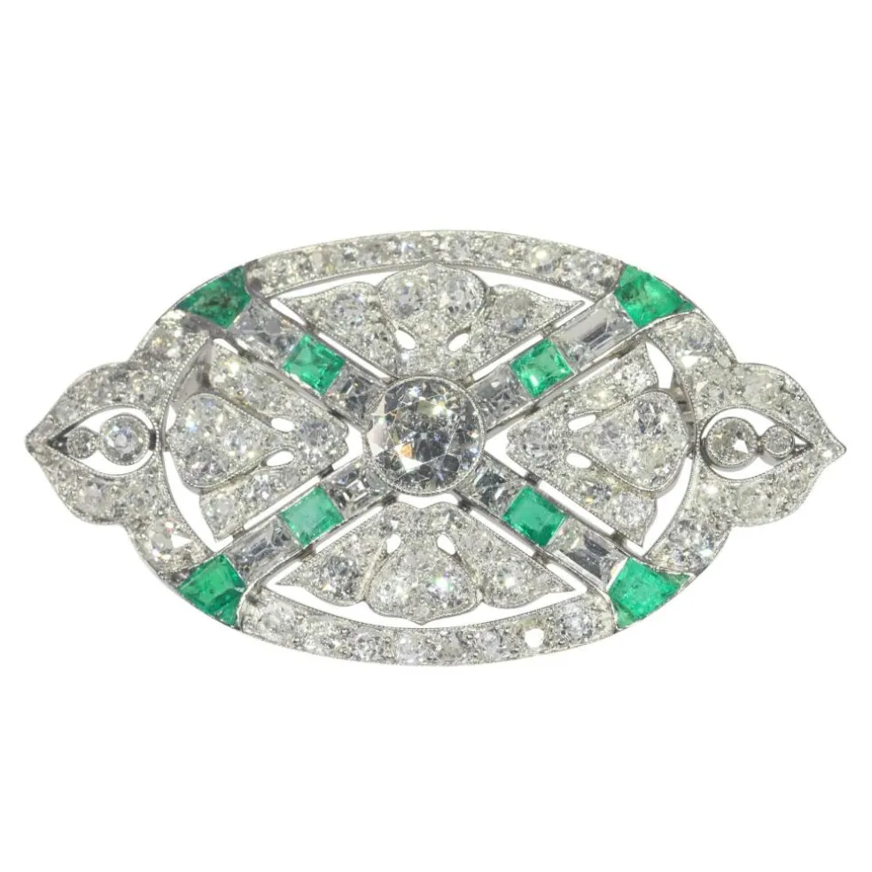Broche diamant et émeraude
