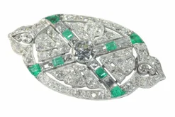 Broche diamant et émeraude