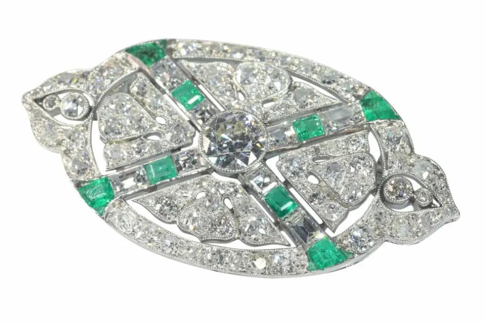 Broche diamant et émeraude