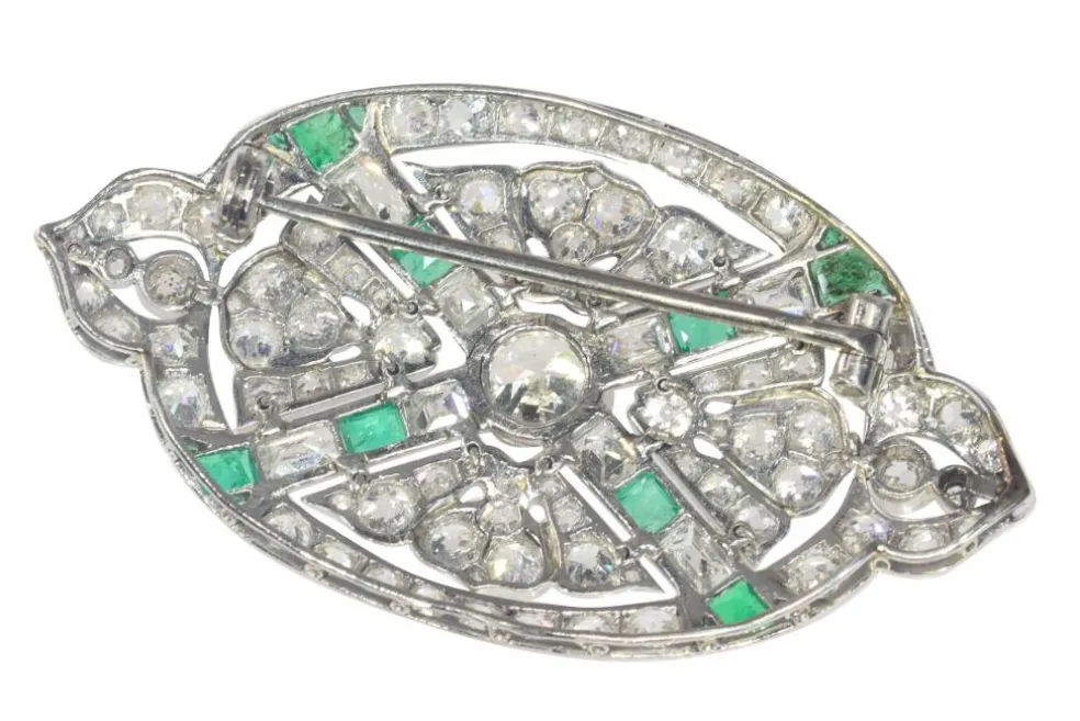 Broche diamant et émeraude