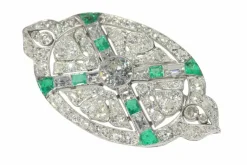 Broche diamant et émeraude