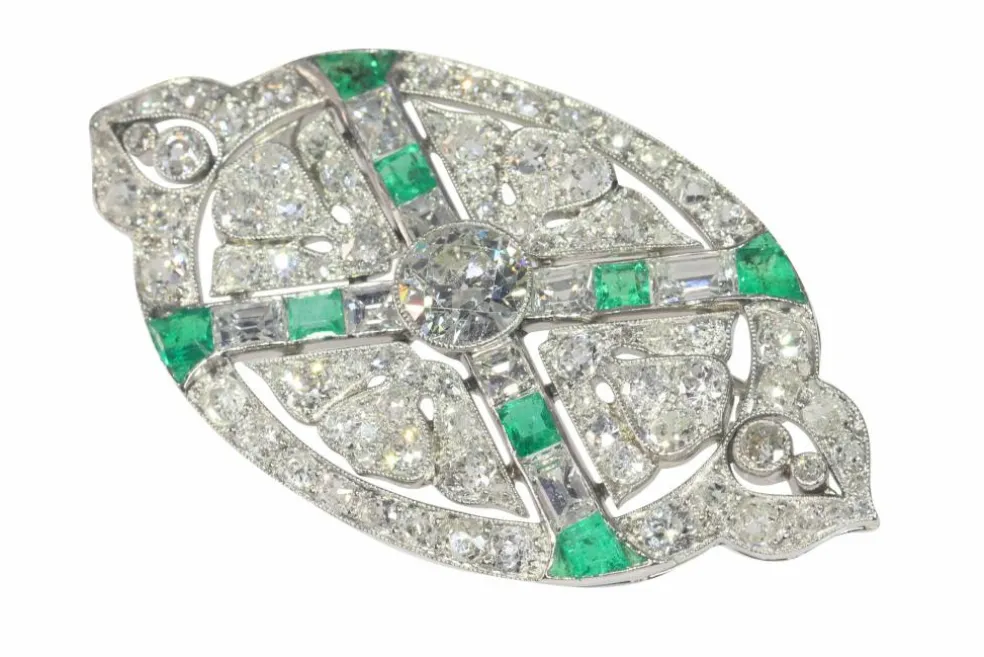 Broche diamant et émeraude