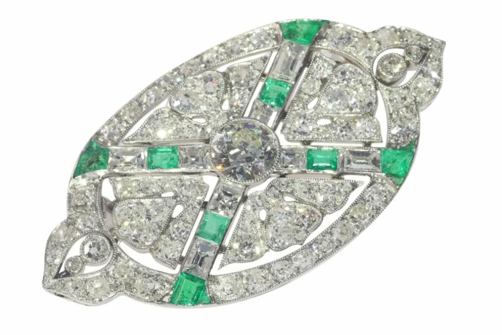 Broche diamant et émeraude