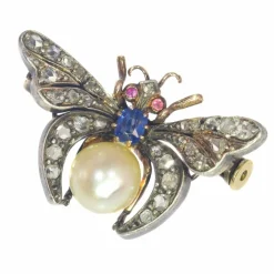 Broche diamant et perle