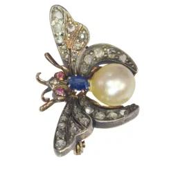 Broche diamant et perle