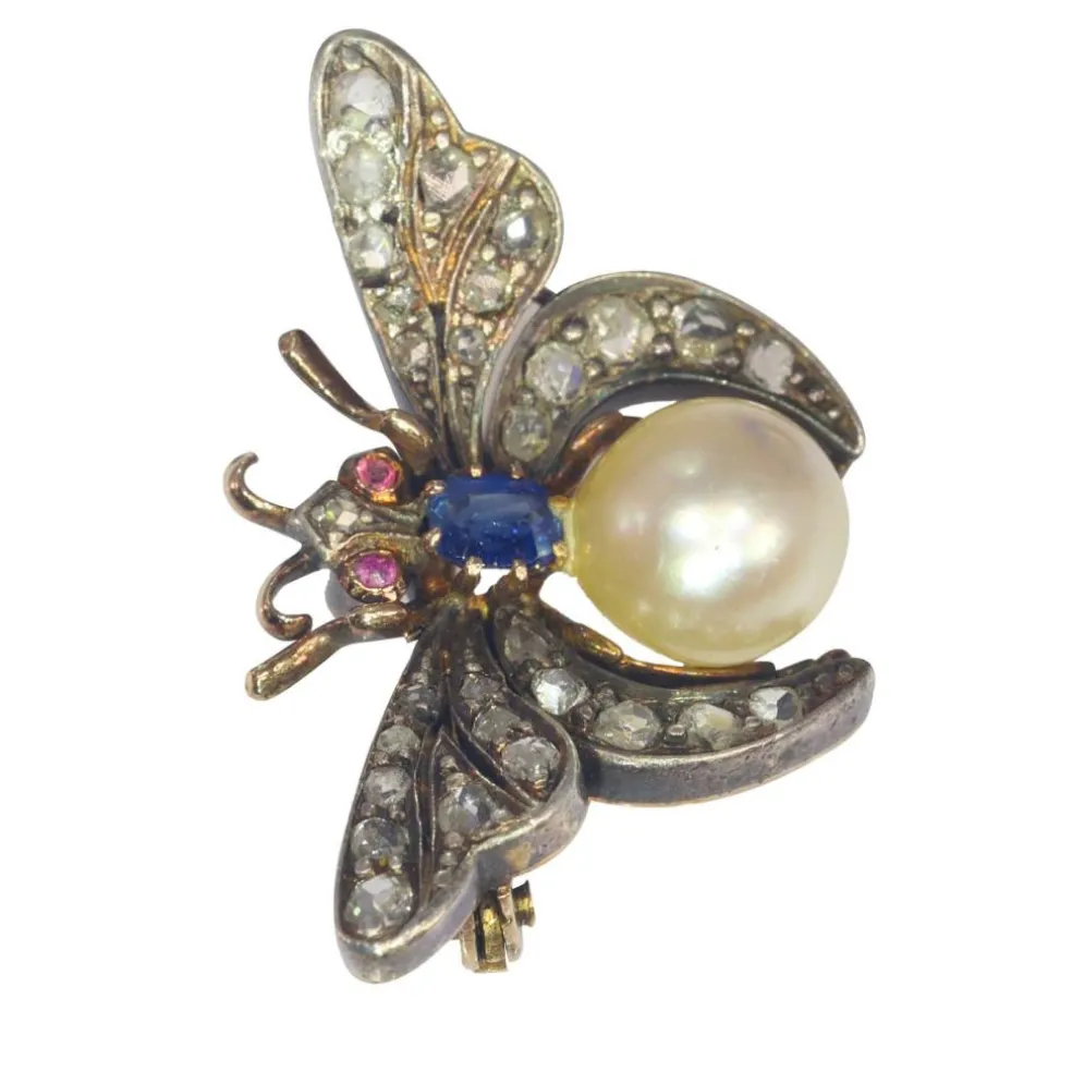 Broche diamant et perle