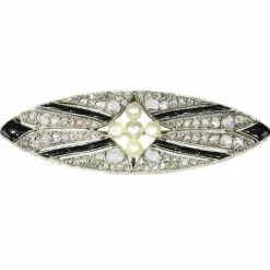 Broche diamant onyx et perle