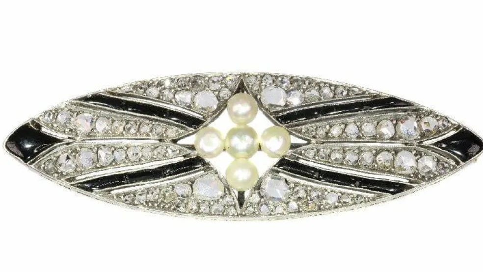 Broche diamant onyx et perle