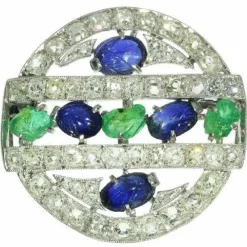 Broche diamant saphir émeraude