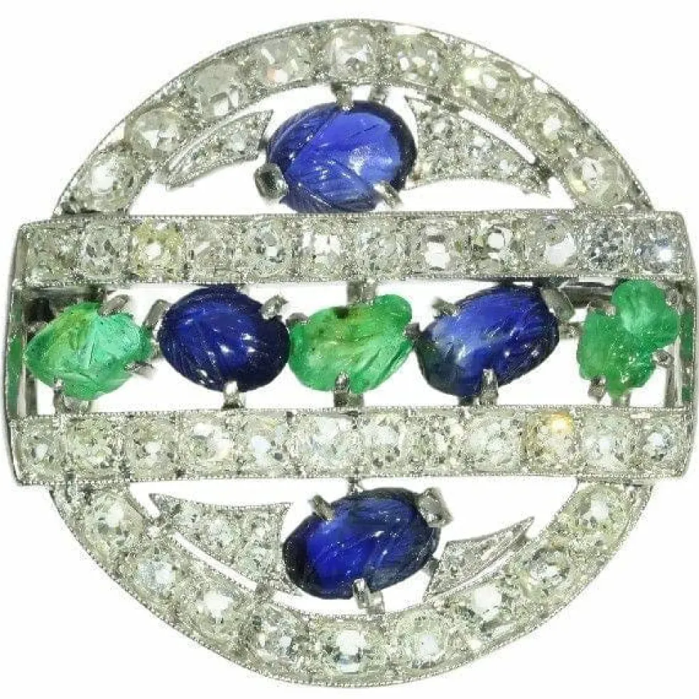 Broche diamant saphir émeraude