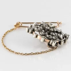 Broche diamants ancienne or rose et argent