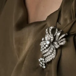 Broche diamants brillants et baguettes