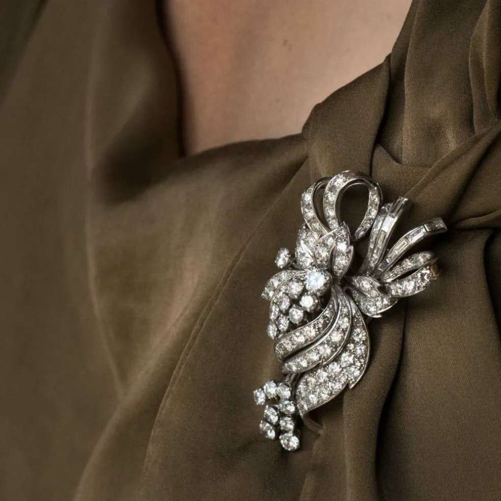 Broche diamants brillants et baguettes
