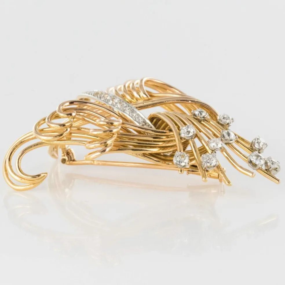 Broche diamants et or jaune rétro