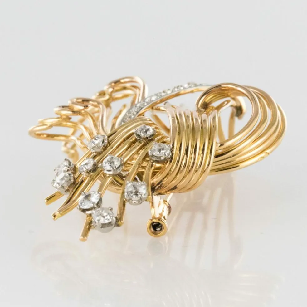 Broche diamants et or jaune rétro