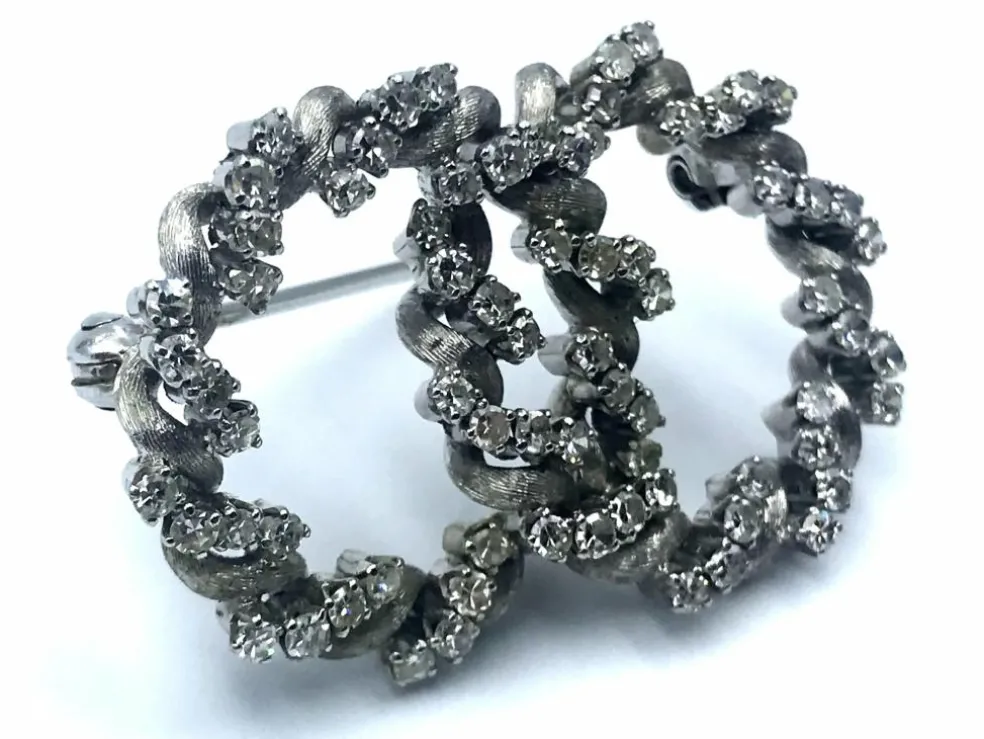 Broche double cercle diamants