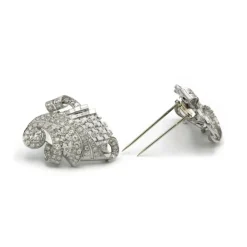 Broche Double Clip Art Déco - Or, platine & diamants