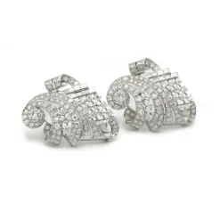 Broche Double Clip Art Déco - Or, platine & diamants