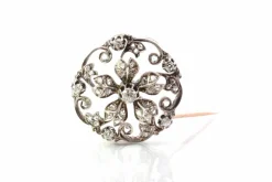Broche 19e sertie de diamants or et argent