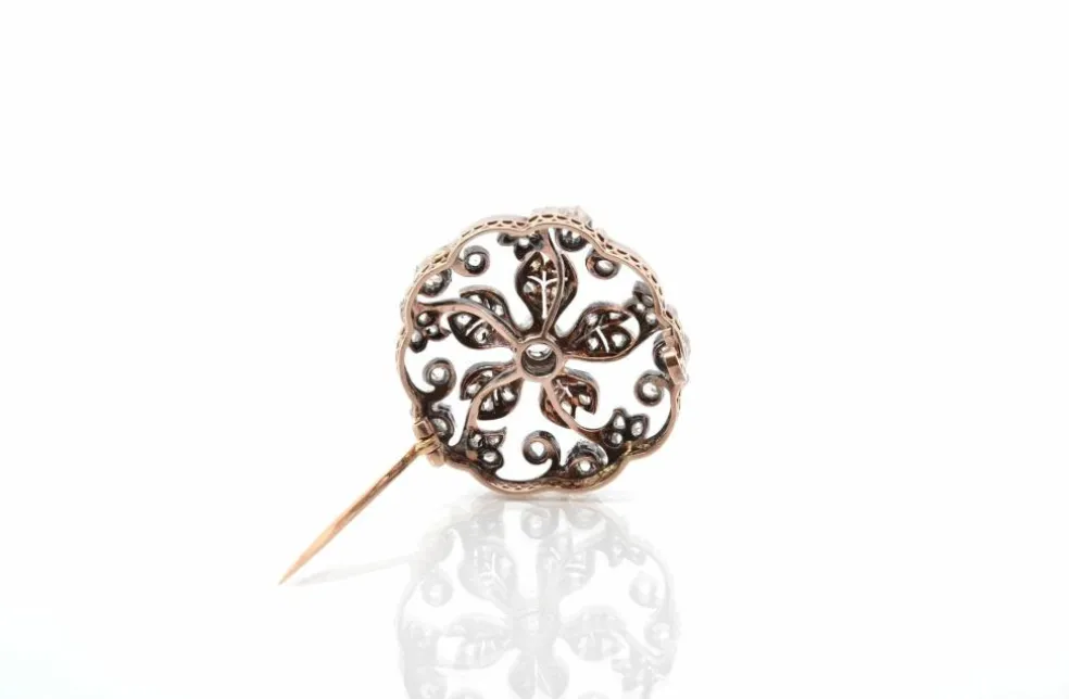 Broche 19e sertie de diamants or et argent