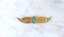 Broche Egyptomanie Or et Scarabée Amulette Fritte