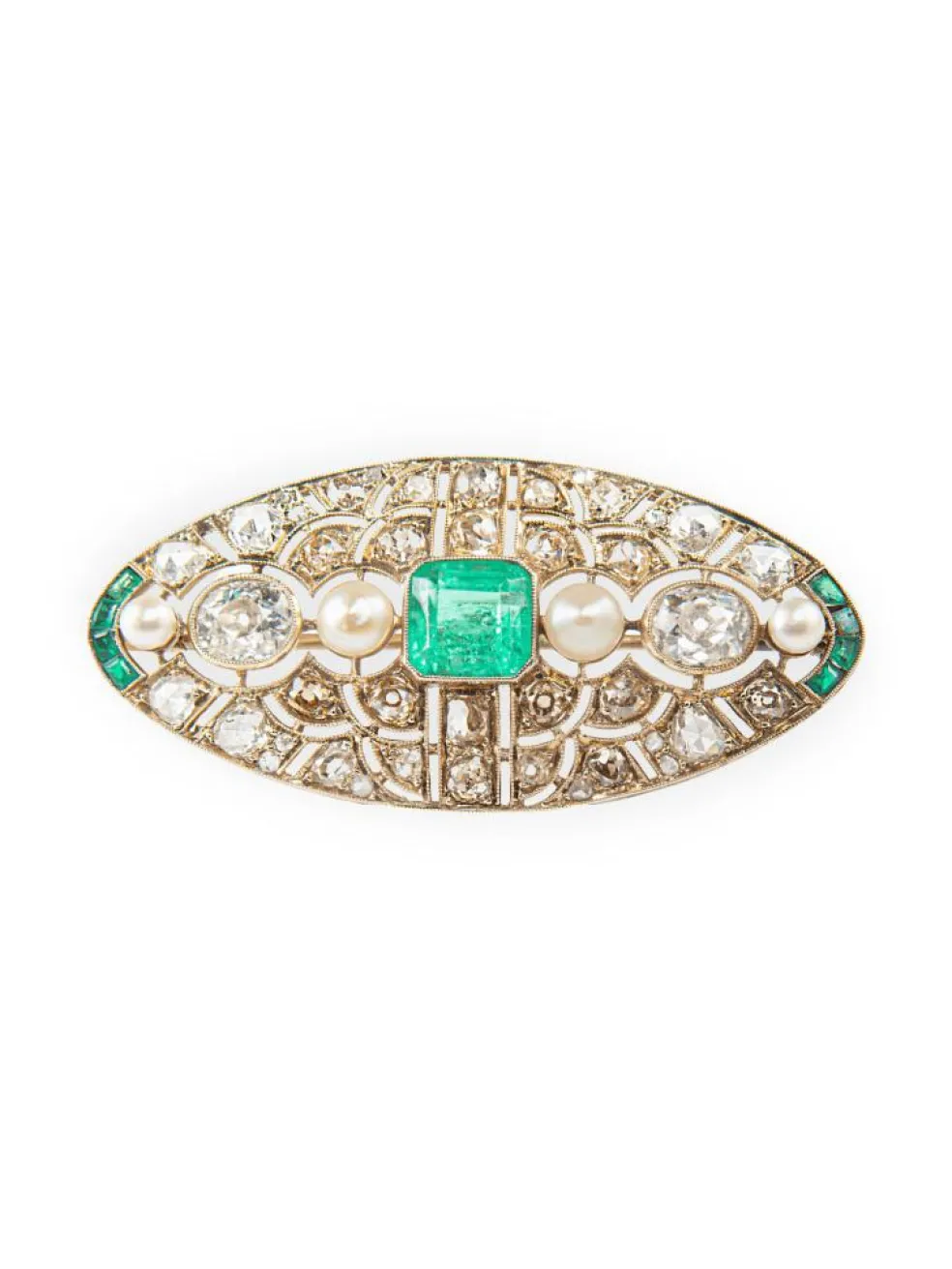 Broche Emeraude de Colombie et Diamants