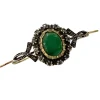 Broche en argent et or taille française avec agate verte contrastante
