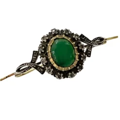 Broche en argent et or taille française avec agate verte contrastante