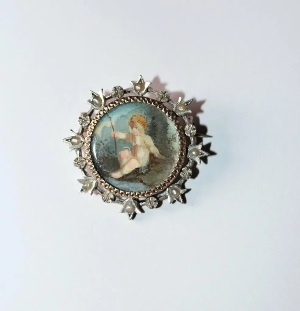Broche en argent Miniature XIXe