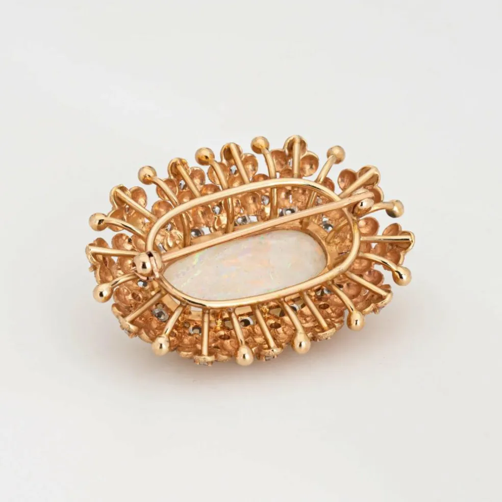 Broche en diamant opale vintage des années 60 Grand ovale